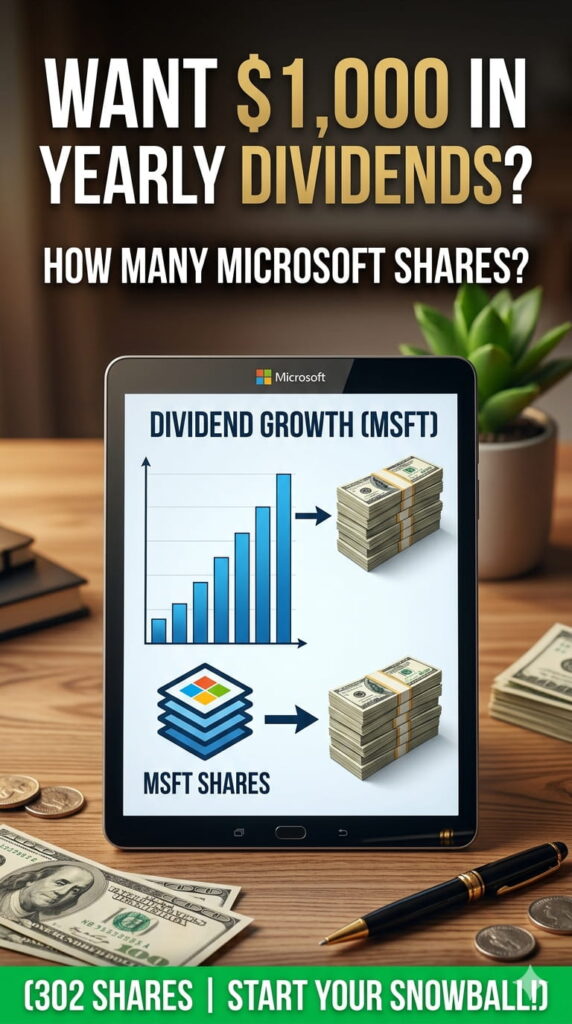 A landscape post image for LinkedIn, focusing on Microsoft's AAA credit rating. It shows a dividend growth chart with a gold AAA rated shield, Azure cloud icons, and text: "WANT $1,000 IN MSFT DIVIDENDS? | 302 SHARES & THE FUTURE OF AI.